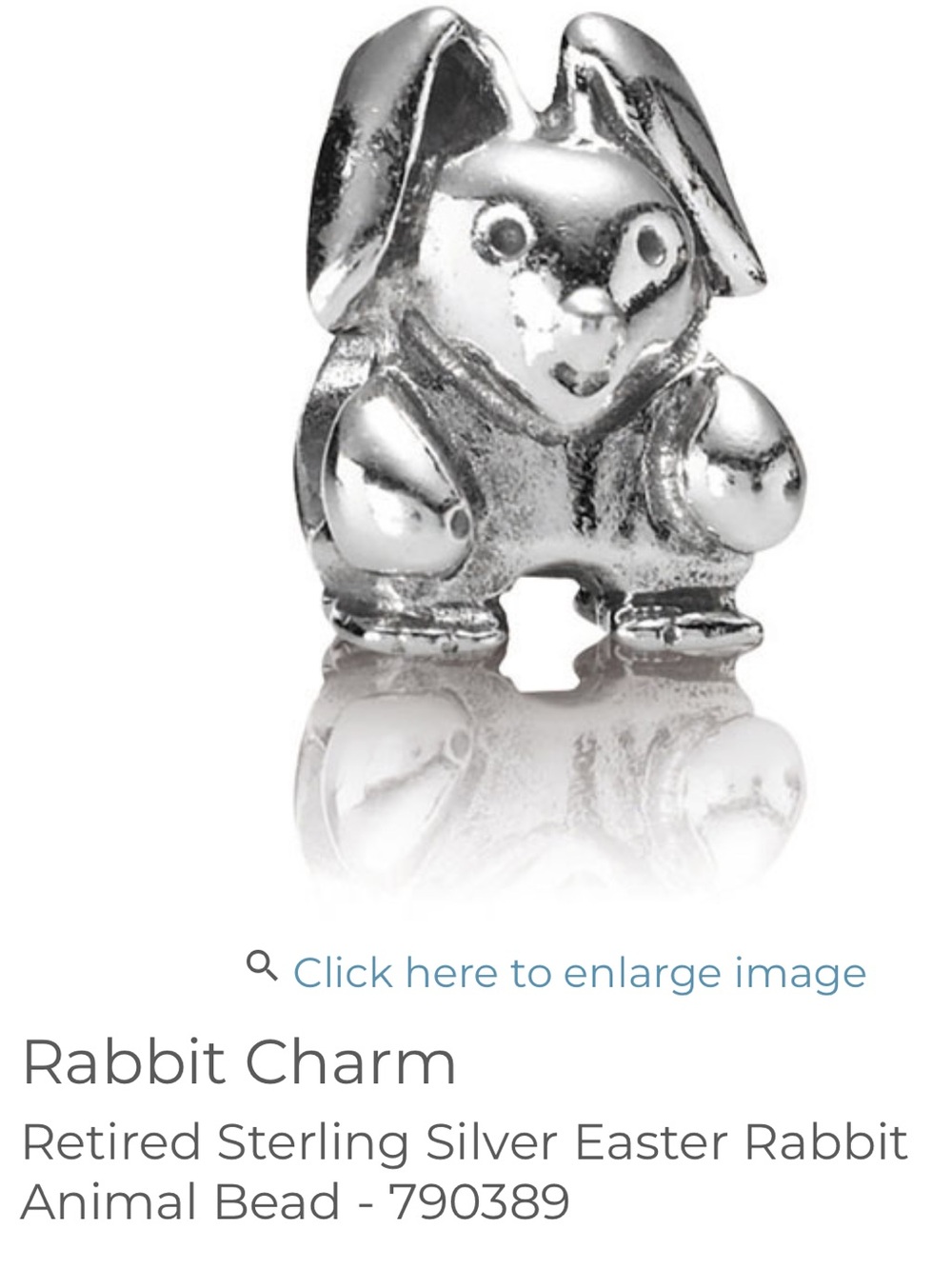 Pandora (ALE) Floppy Ear Bunny Rabbit 925 Sterling Silver Charm Bead Slide